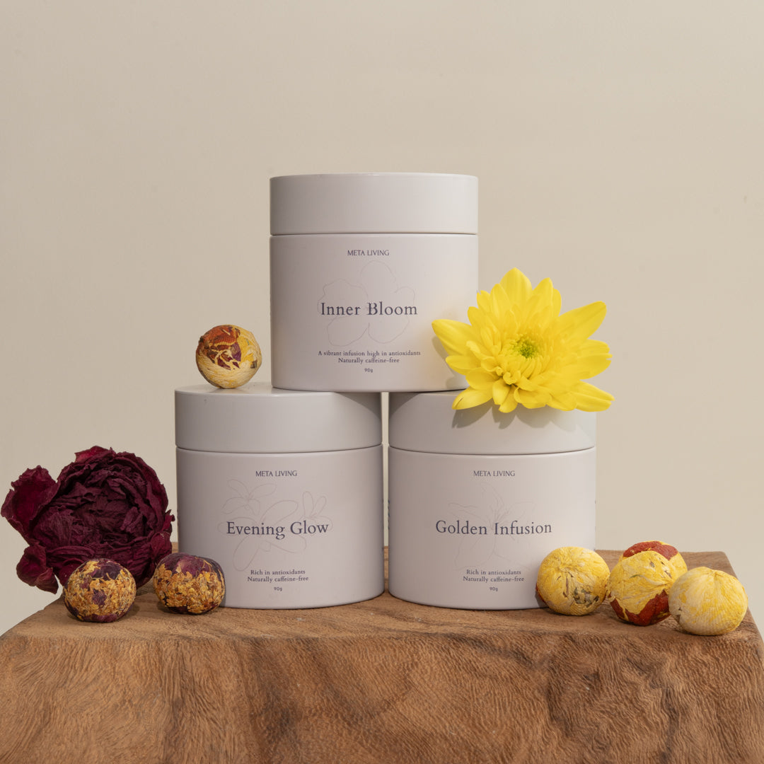 organic floral tea in tin packaging with real flower ingredients 