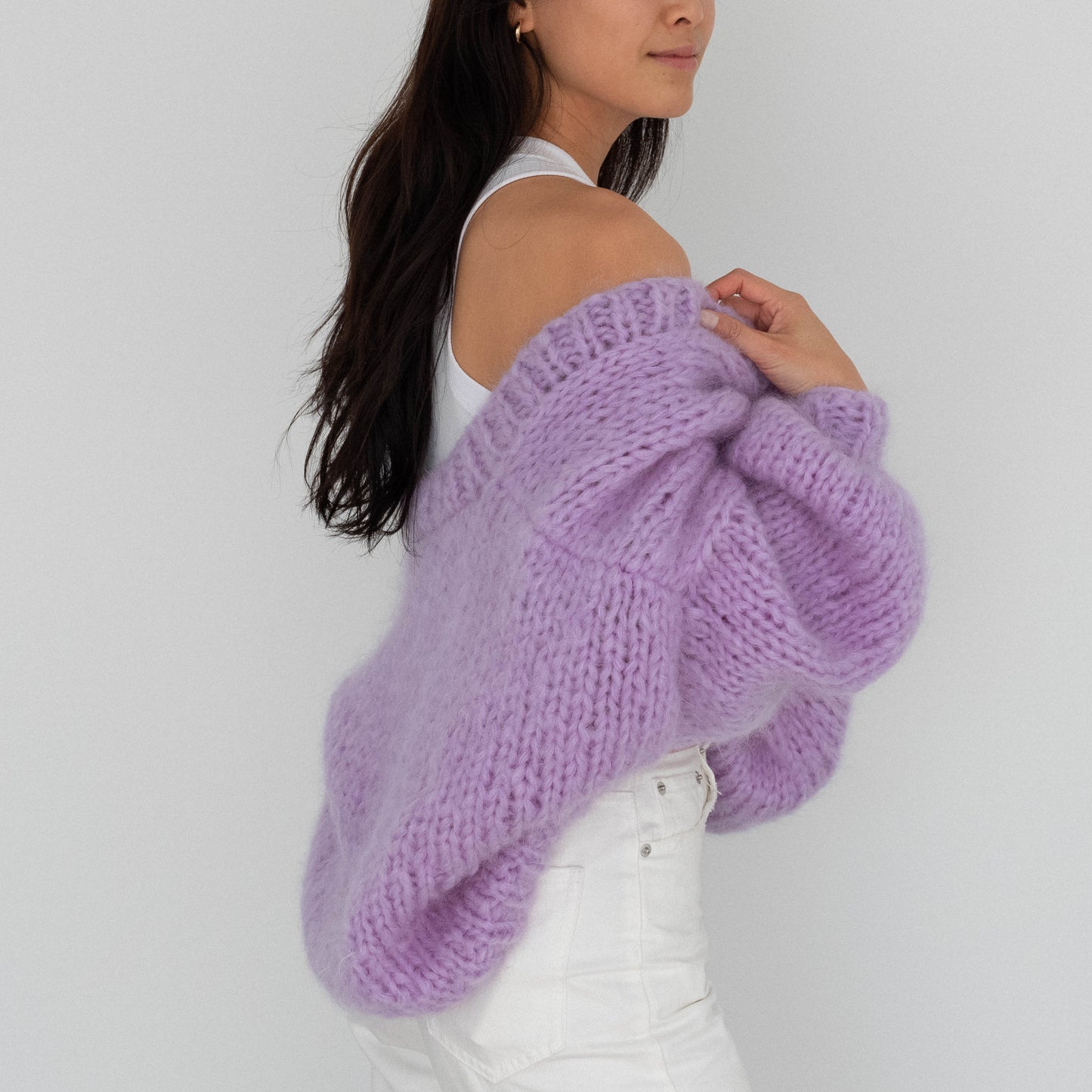 The Cosy Cardigan in Mohair / Lilac