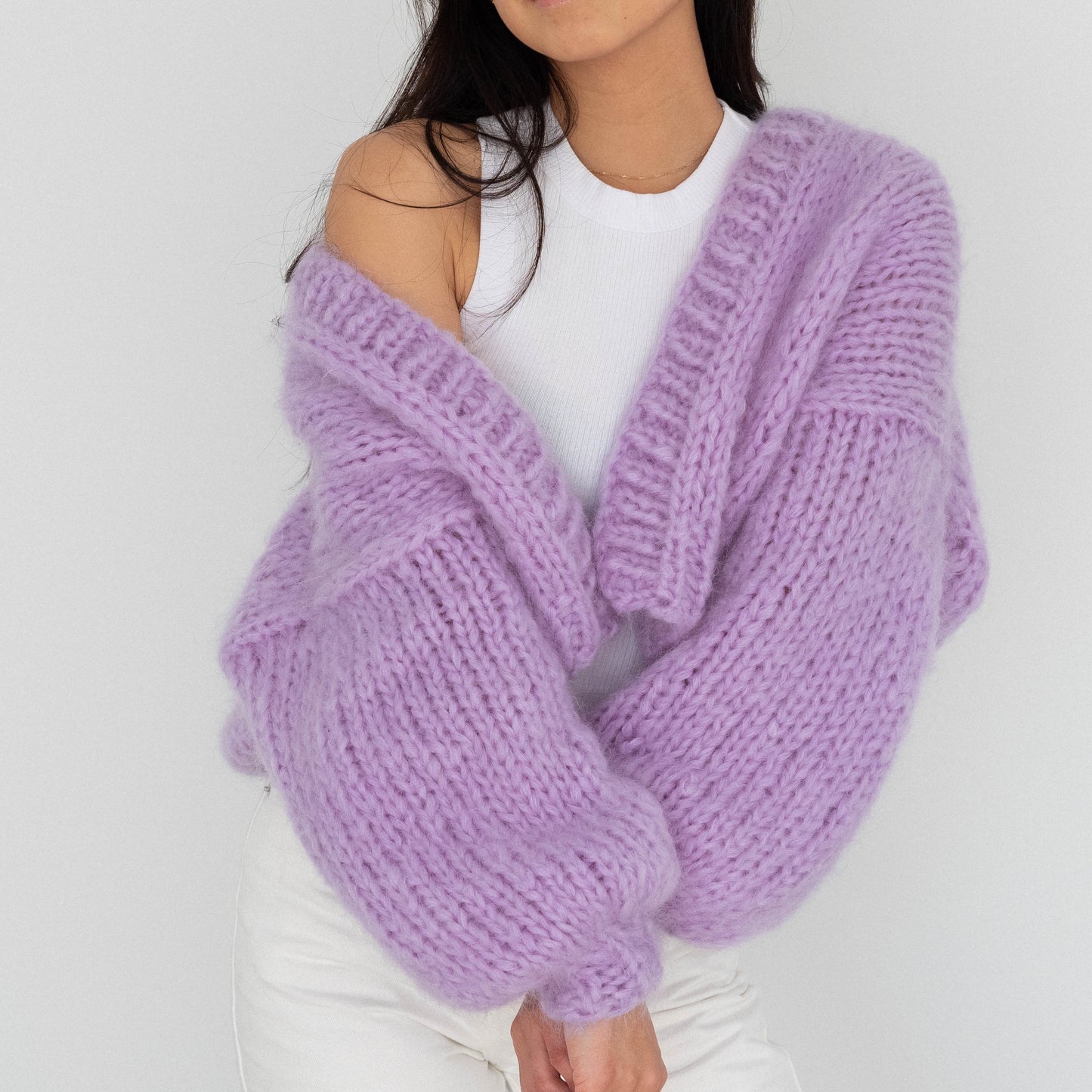 The Cosy Cardigan in Mohair / Lilac