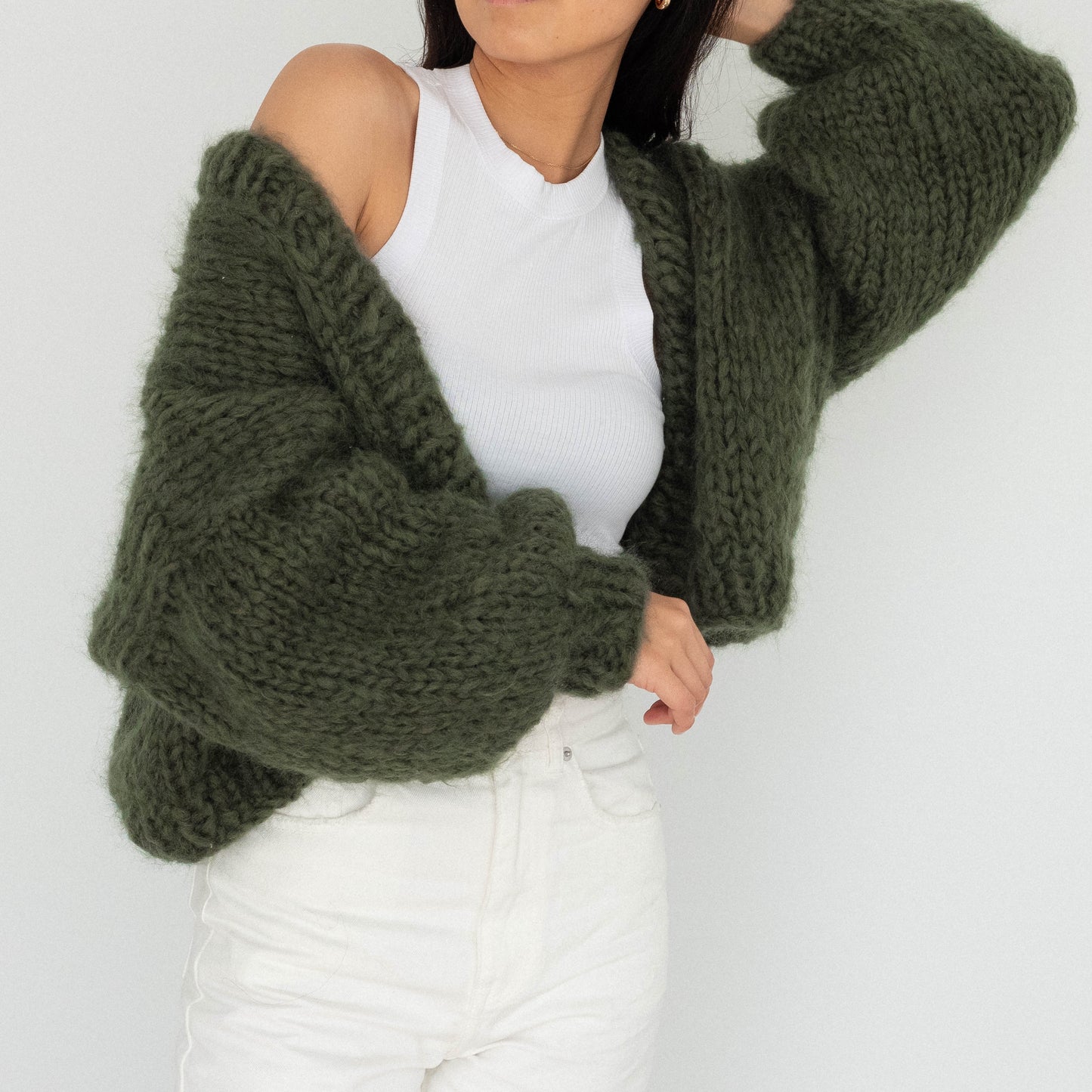 The Cosy Cardigan in Mohair / Fern